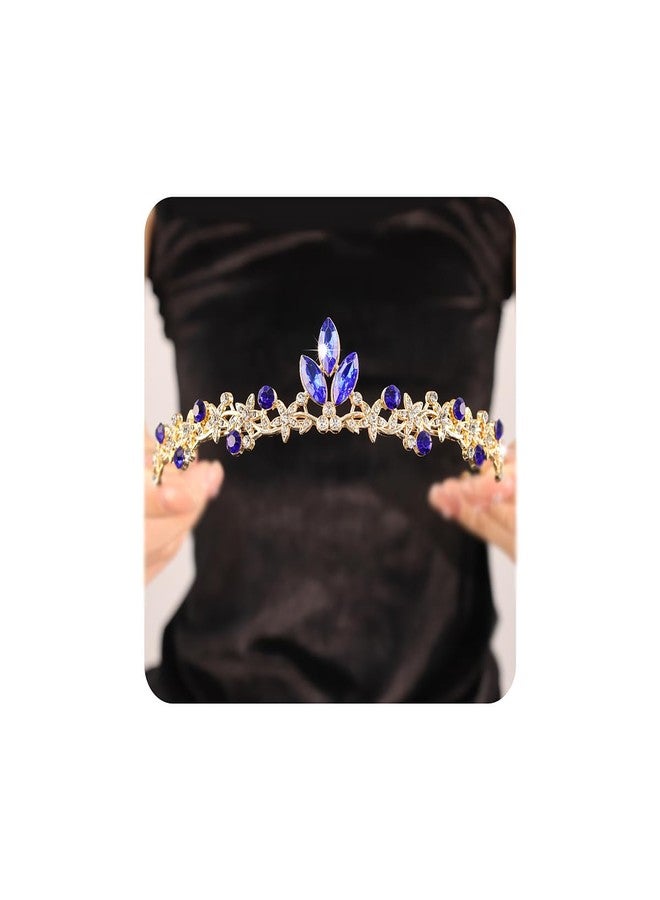 Rannyrena Gold Wedding Crystal Tiaras and Crowns for Women Rhinestone Bridal Queen Crown Princess Headpiece Hair Accessories for Birthday Wedding Pageant Party Prom (Dark Blue) - Image 1